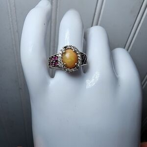 VTG D’Joy Opal Garnet Purple 4.53 g Ring Sterling Silver Signed Statement Sz 7